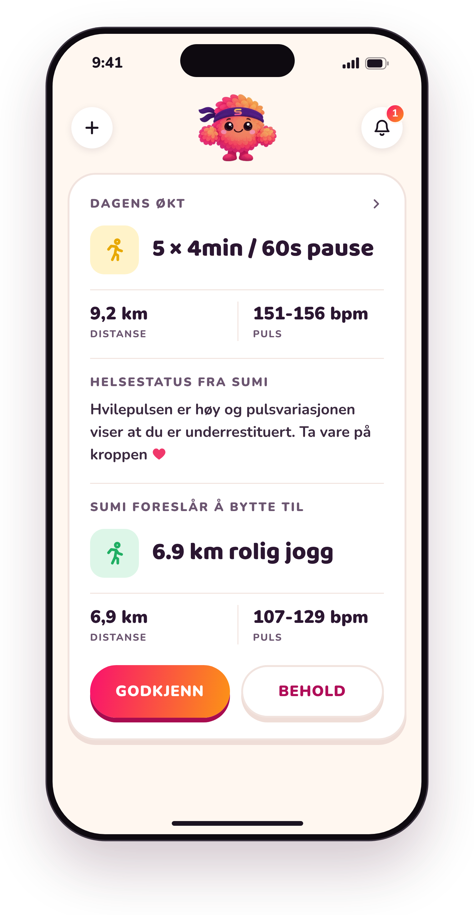 Suva-appen viser dagens økt og Sumis forslag om å bytte økt